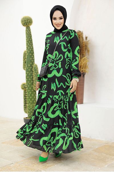 Neva Style Φόρεμα Hijab με Πράσινο Μοτίβο 12437y