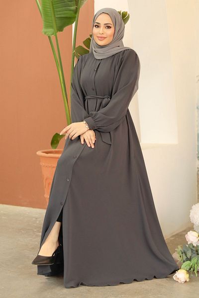Neva Style Buttoned Smoked Hijab Ferace 45277FU
