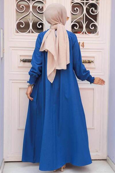 Neva Style Drape Detaylı İndigo Mavisi Tesettür Elbise 23211IM