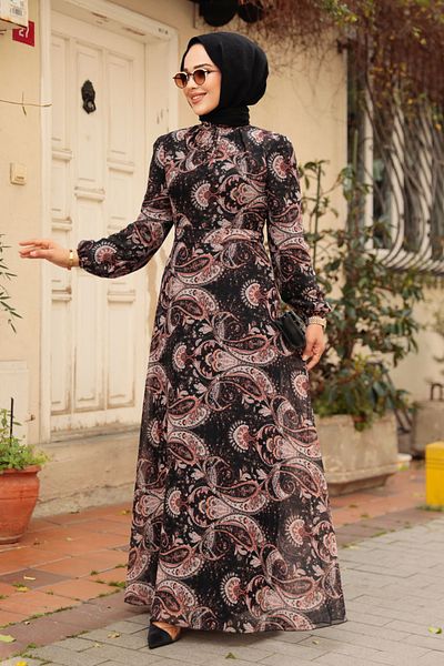 Neva Style Floral Patterned Tile Hijab Dress 279081 Krmt