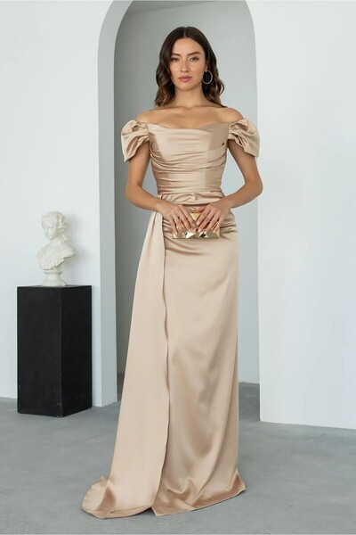 zoezoe Düşük Omuz Drapeli Abiye Elbise