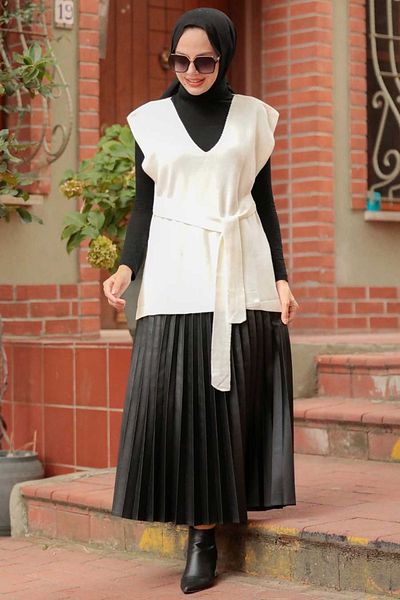 Neva Style سترة تريكو إكرو حجاب بحزام 46500e