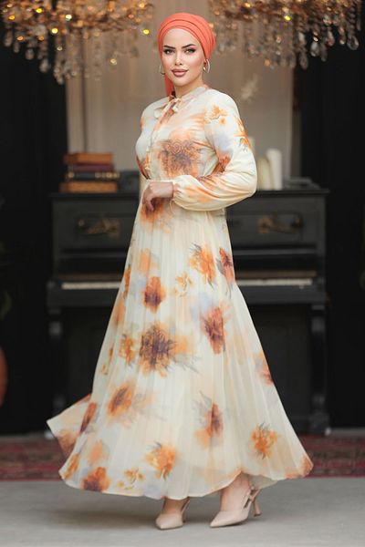 Neva Style Rochie Hijab portocalie cu model 50356T