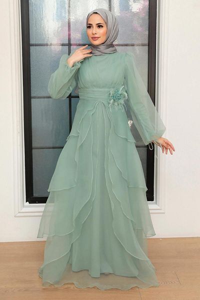 Neva Style Rochie de seară Hijab Mint Stratificată 22480mint