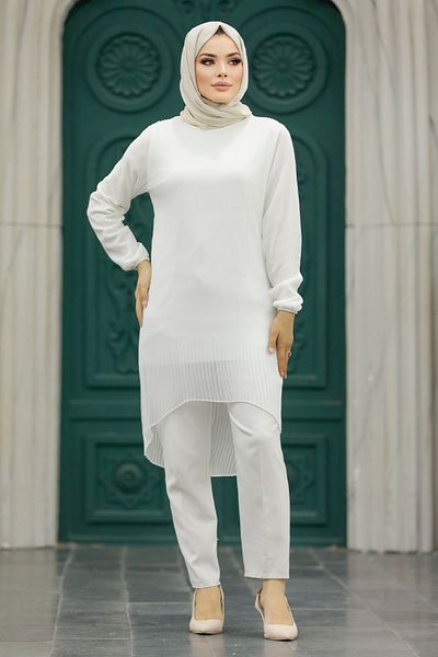 Neva Style Tunica lungă albă hijab pe spate 91235b