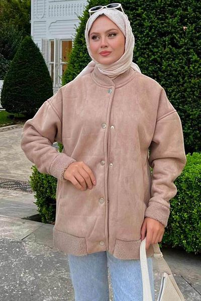 Neva Style Suede Leather Mink Hijab College Coat 9287V
