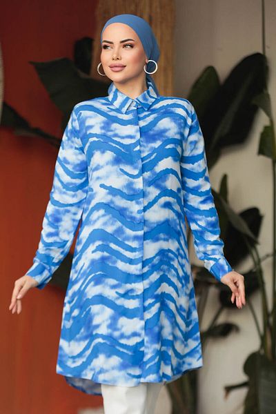 Neva Style منقوشة النيلي الأزرق الحجاب فسكوزي تونك 11672ım