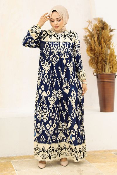 Neva Style Φόρεμα Hijab με σχέδιο λουλουδιών Navy Blue 50004l