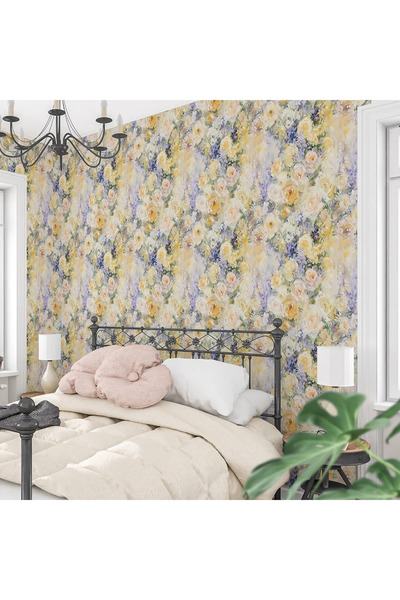 dreamwall Sarı Beyaz Gül Desenli Duvar Kumaşı -Isı ve Ses Yalıtımlı
