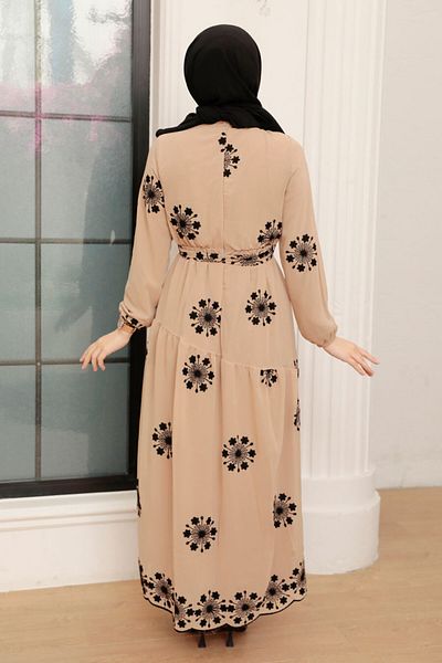 Neva Style Rochie hijab din nurcă cu modele florale 1332v
