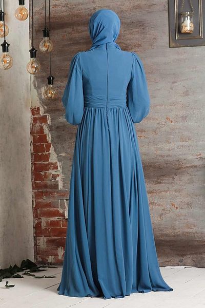 Neva Style Δαντελένιο Μπλε Χιτζάμπ Φόρεμα 21940μ
