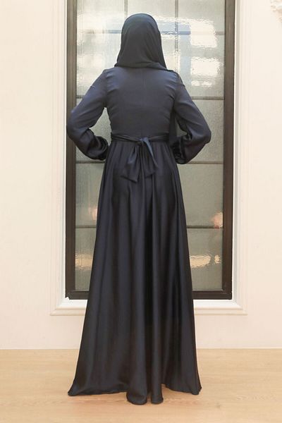 Neva Style Βραδινό φόρεμα Navy Blue Hijab Satin 33871l