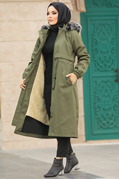 Neva Style Fur-Lined Khaki Hijab Parka 60651Hk