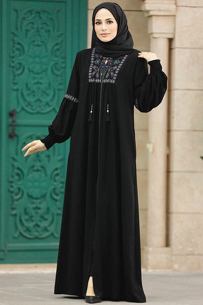 Neva Style Hijab negru cu fermoar Ferace 41562s