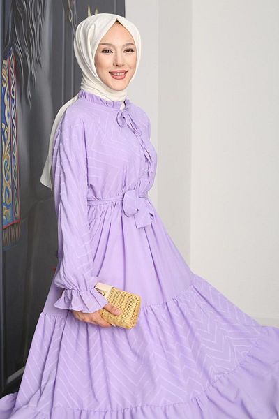 Neva Style Lilac Hijab Pleated Dress - 14232Lila