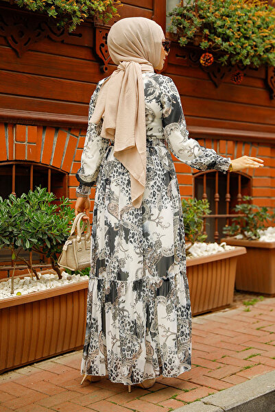 Neva Style Desenli Siyah Tesettür Elbise 33562s