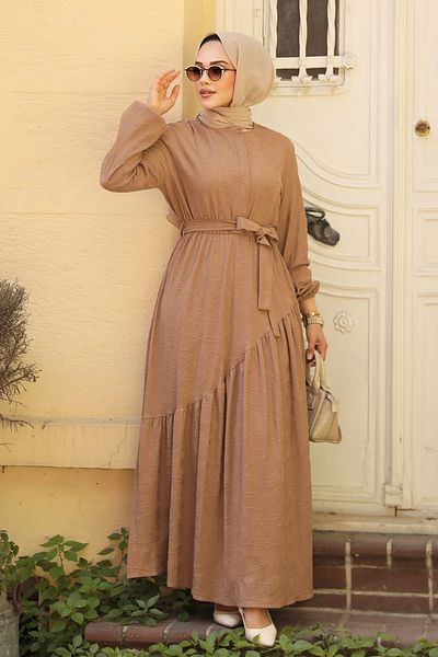 Neva Style فستان حجاب مينك - حزام، موديل 60931V