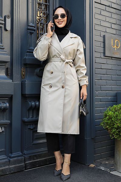 Neva Style Trenci Hijab cu nasturi bej - 647BEIG