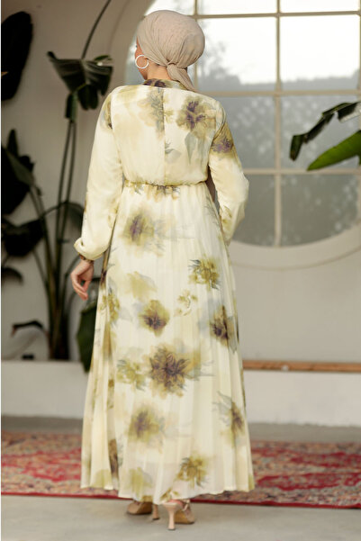 Neva Style Rochie Hijab muștar cu model 50356HR