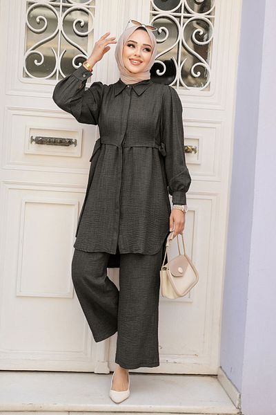 Neva Style طقم حجاب أسود مكون من قطعتين - زر، 68351S