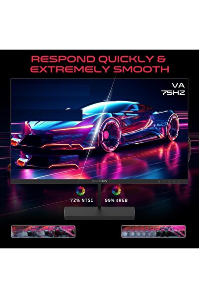 GAMEON شاشة ألعاب GB22F75 مقاس 22 بوصة، لوحة VA عالية الدقة، 75 هرتز، 5 مللي ثانية، HDMI 1.4، مكبرات صوت مدمجة، أسود