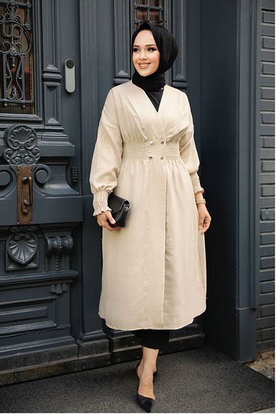 Neva Style Button Closure Beige Hijab Cap 11872BEIGE