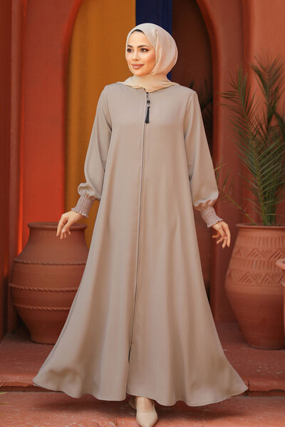 Neva Style Stone Colored Zippered Hijab Abaya - 26302TAS