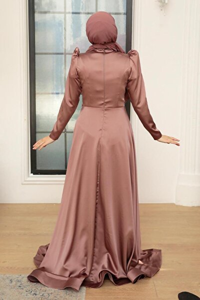 Neva Style Beaded Copper Satin Hijab Evening Dress 22640Bkr