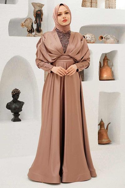 Neva Style Beaded Mink Hijab Evening Dress 22451V