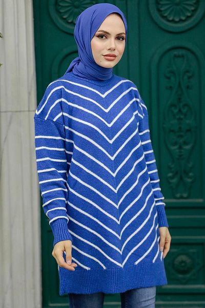 Neva Style سترة محبوكة مخططة باللون الأزرق النيلي 81861ım