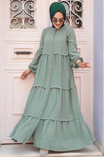 Neva Style Rochie Hijab Verde Cu Butoane 5850cy