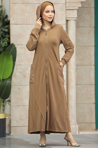 Neva Style Hooded Brown Hijab Ferace 20129Kh
