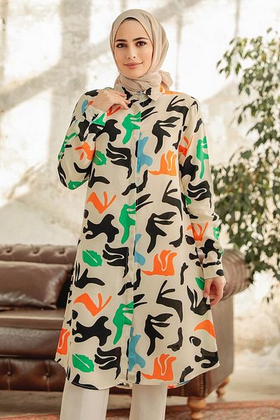 Neva Style Tunica din viscoza hijab bej cu model 11626bej
