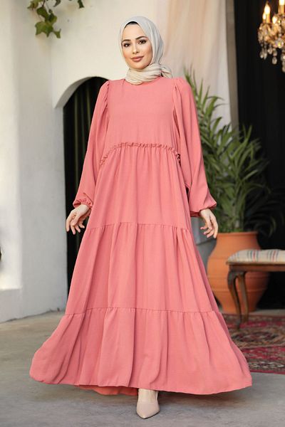 Neva Style Rochie Hijab cu mânecă cu balon Dusty Rose 57353GK