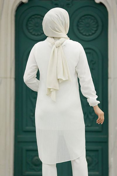 Neva Style Tunica lungă albă hijab pe spate 91235b