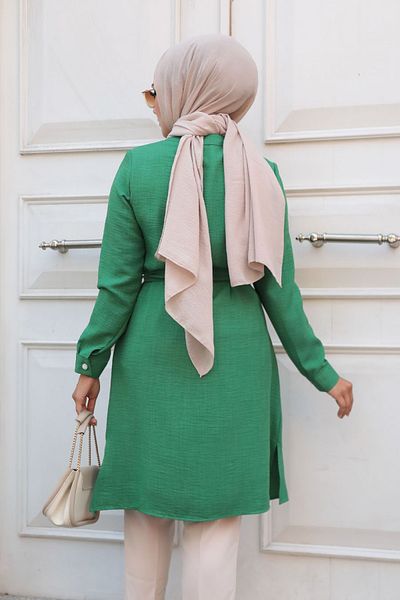 Neva Style تونيك حجاب أخضر بأزرار 658y