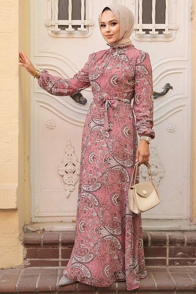 Neva Style Φόρεμα Hijab σε σκόνη με λουλούδια 279081 pd