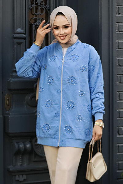Neva Style Laced Blue Hijab Jacket 20003m