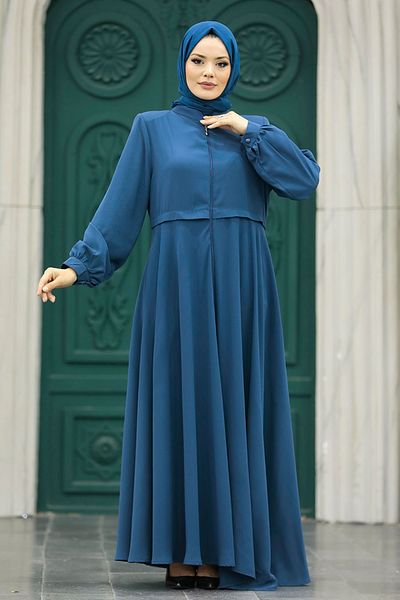 Neva Style Hijab Indigo Blue cu fermoar Ferace 1102ım