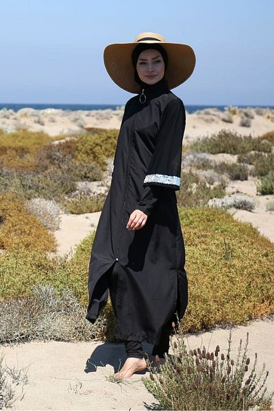 Neva Style Black Zip Full Covered Hijab Swimsuit M2032S