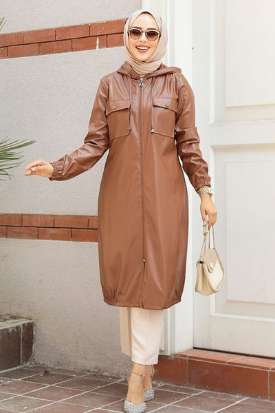 Neva Style Tan Leather Hooded Hijab Cap - 1503Tb