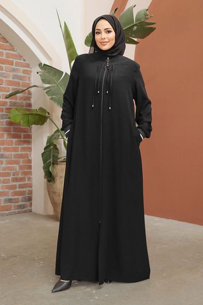 Neva Style Hijab negru cu buzunare Ferace 45281S