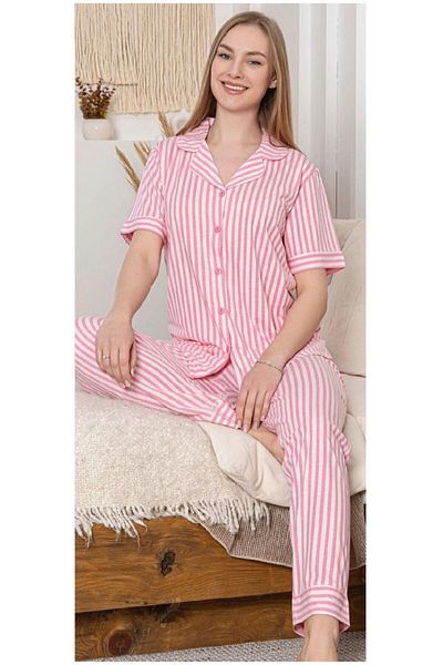 The Clover Pink & White Striped Women's Shirt & Pajama Set