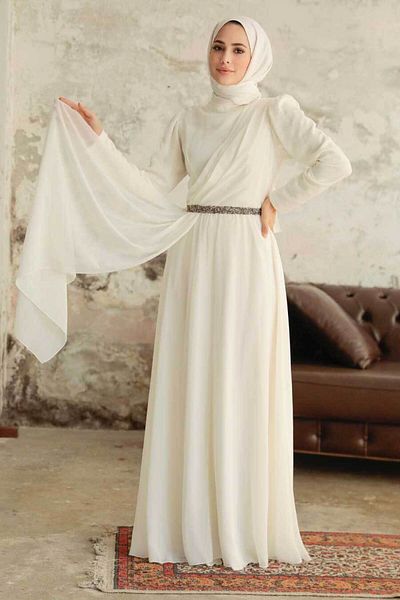 Neva Style ثنيات فستان سهرة إكرو حجاب مفصل 5737e