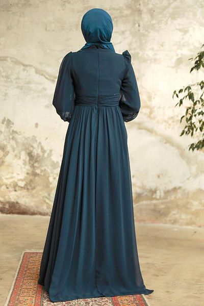 Neva Style Βραδινό φόρεμα με δαντέλα Navy Blue Hijab 21940l