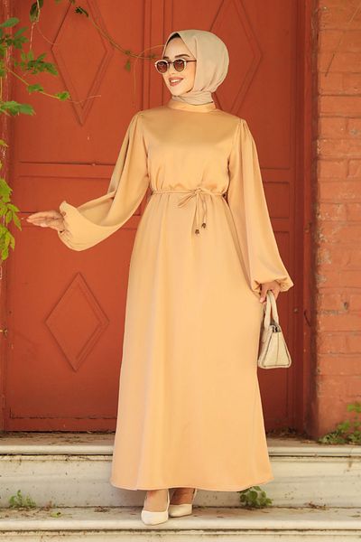Neva Style Rochie Hijab Biscuit - Maneca Baloane, Model 30371BS