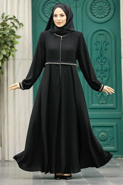 Neva Style Hijab negru cu fermoar Ferace 62532s