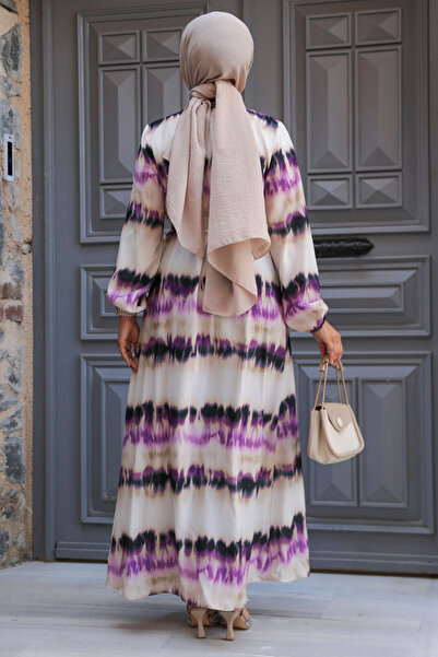 Neva Style Φόρεμα Hijab με λιλά σχέδιο - 23551LILA