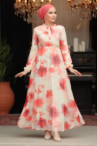 Neva Style Rochie Hijab roșie cu model 50356K