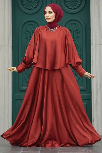 Neva Style Βραδινό φόρεμα Hijab Tile με Cape 6051krmt